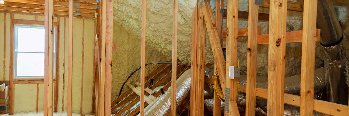 Foam plastic insulation of a new home
